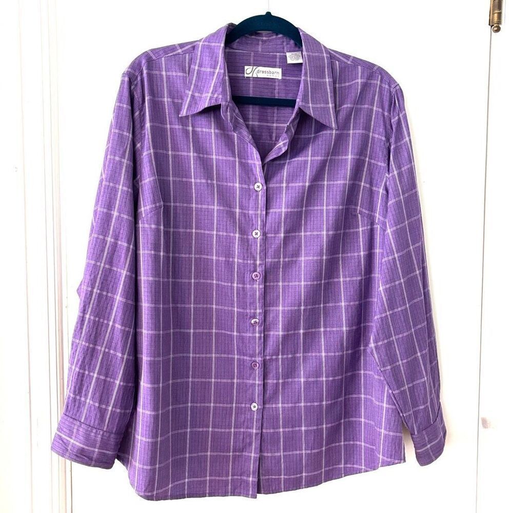 Dressbarn 14/16 purple windowpane plaid Button front shirt
